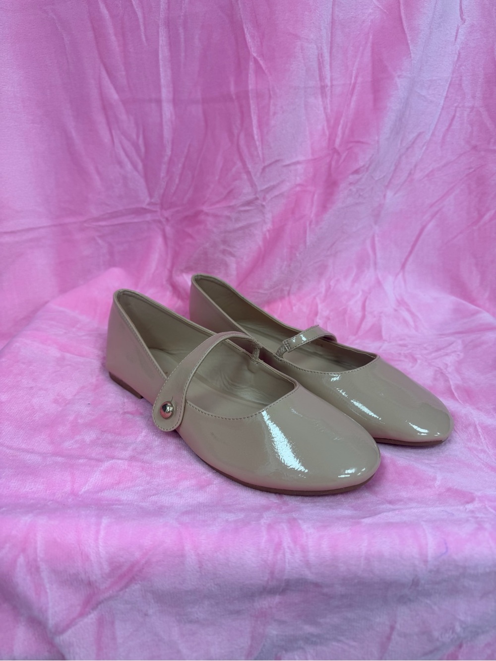 BAMBOO Patent Mary Jane Flats in Beige